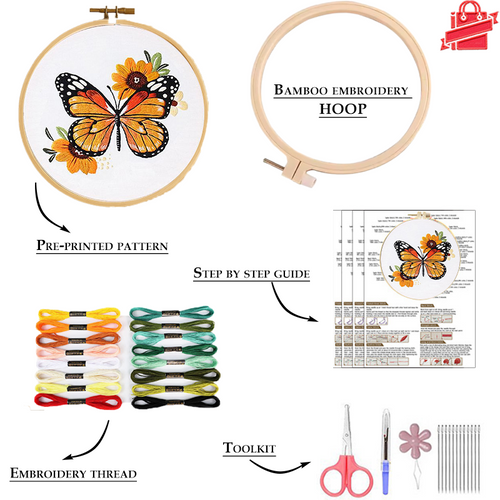 Butterfly  - Embroidery Hoop Kit for Beginners