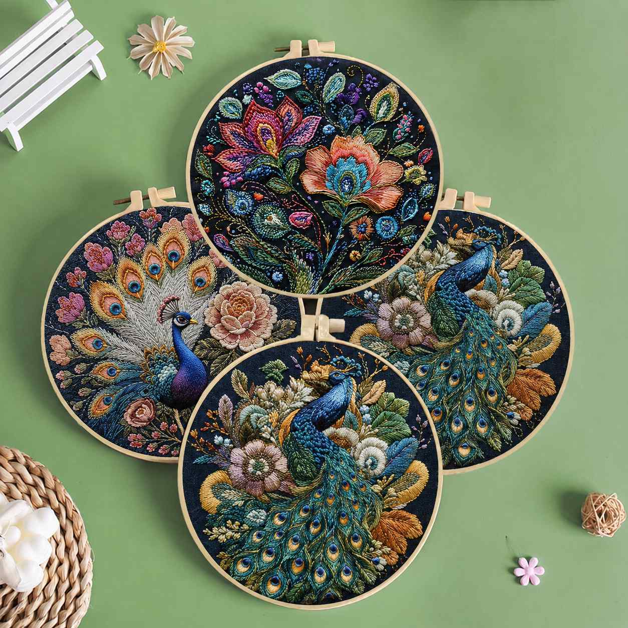 DIY Peacock Embroidery Kit with 15cm Hoop