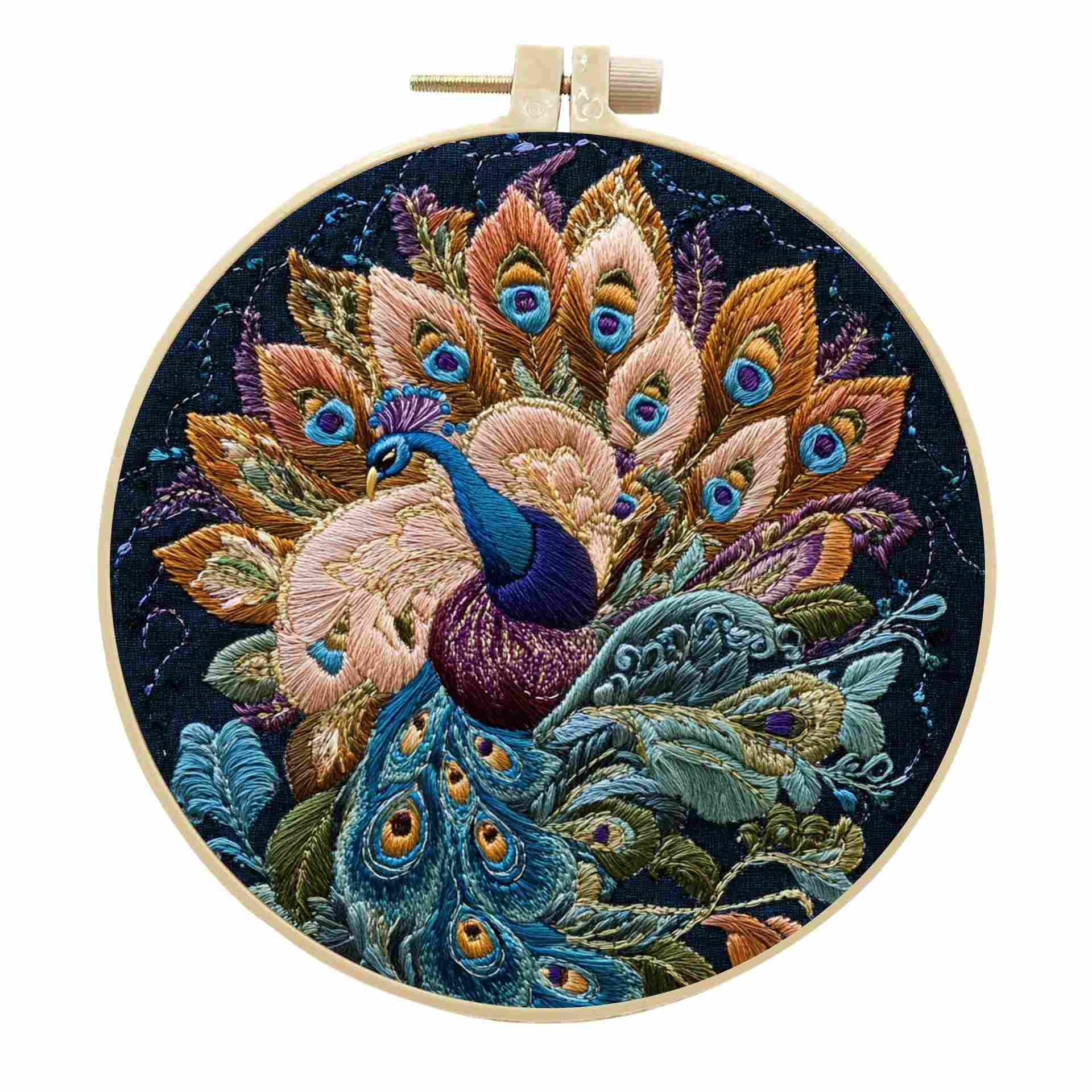 DIY Peacock Embroidery Kit with 15cm Hoop