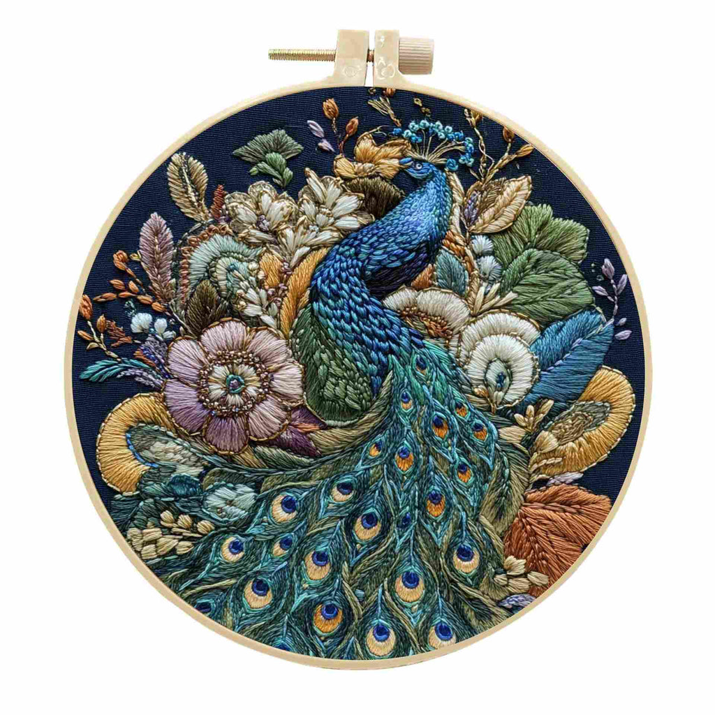 DIY Peacock Embroidery Kit with 15cm Hoop