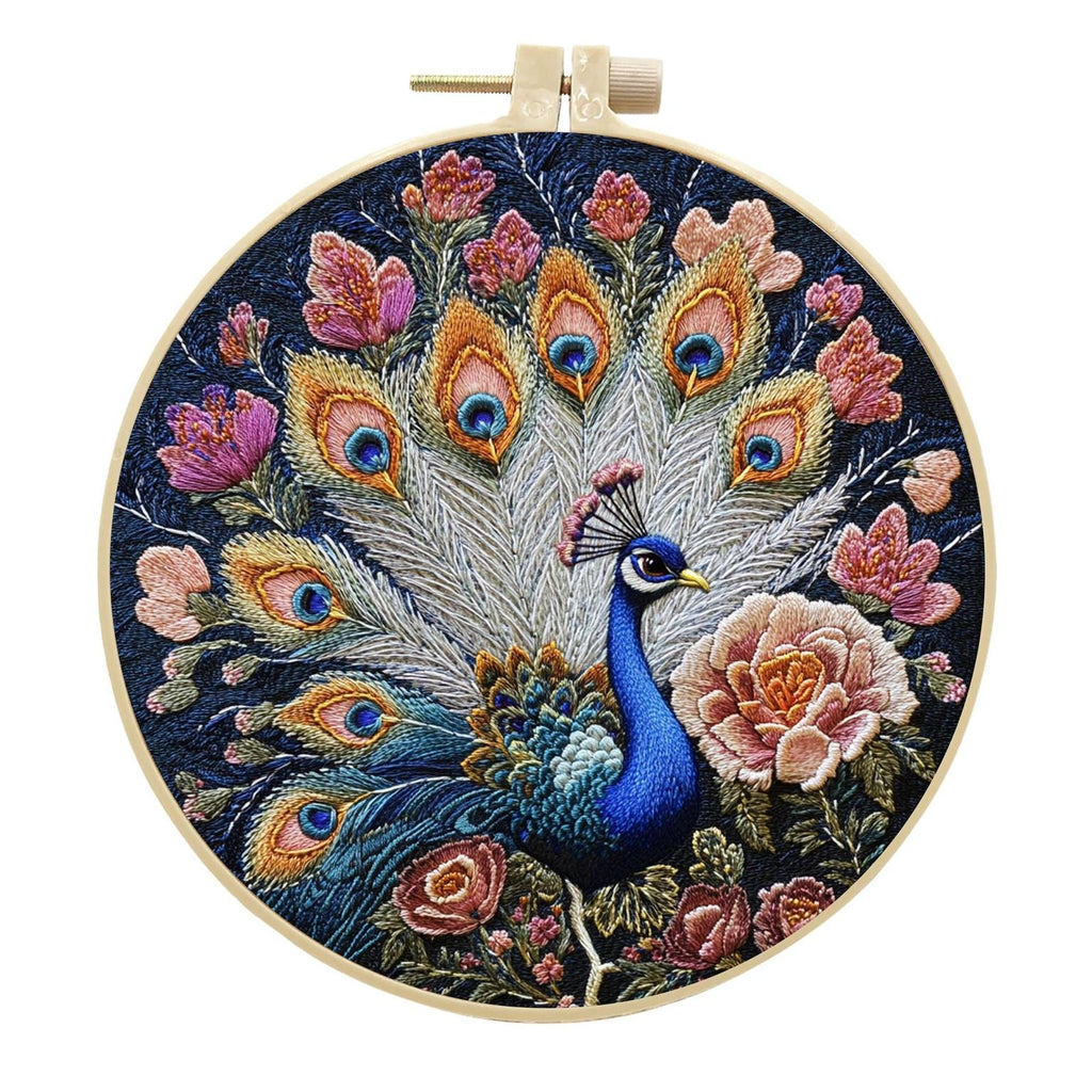 DIY Peacock Embroidery Kit with 15cm Hoop