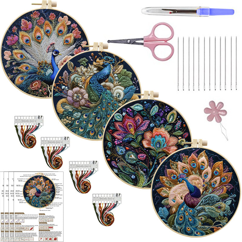 DIY Peacock Embroidery Kit with 15cm Hoop