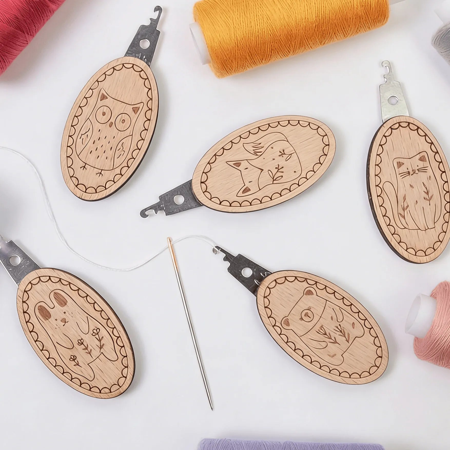 FunHandMade - Embroidery Needle Threader - Wooden Sewing Tool | Adorable Embroidery Accessory
